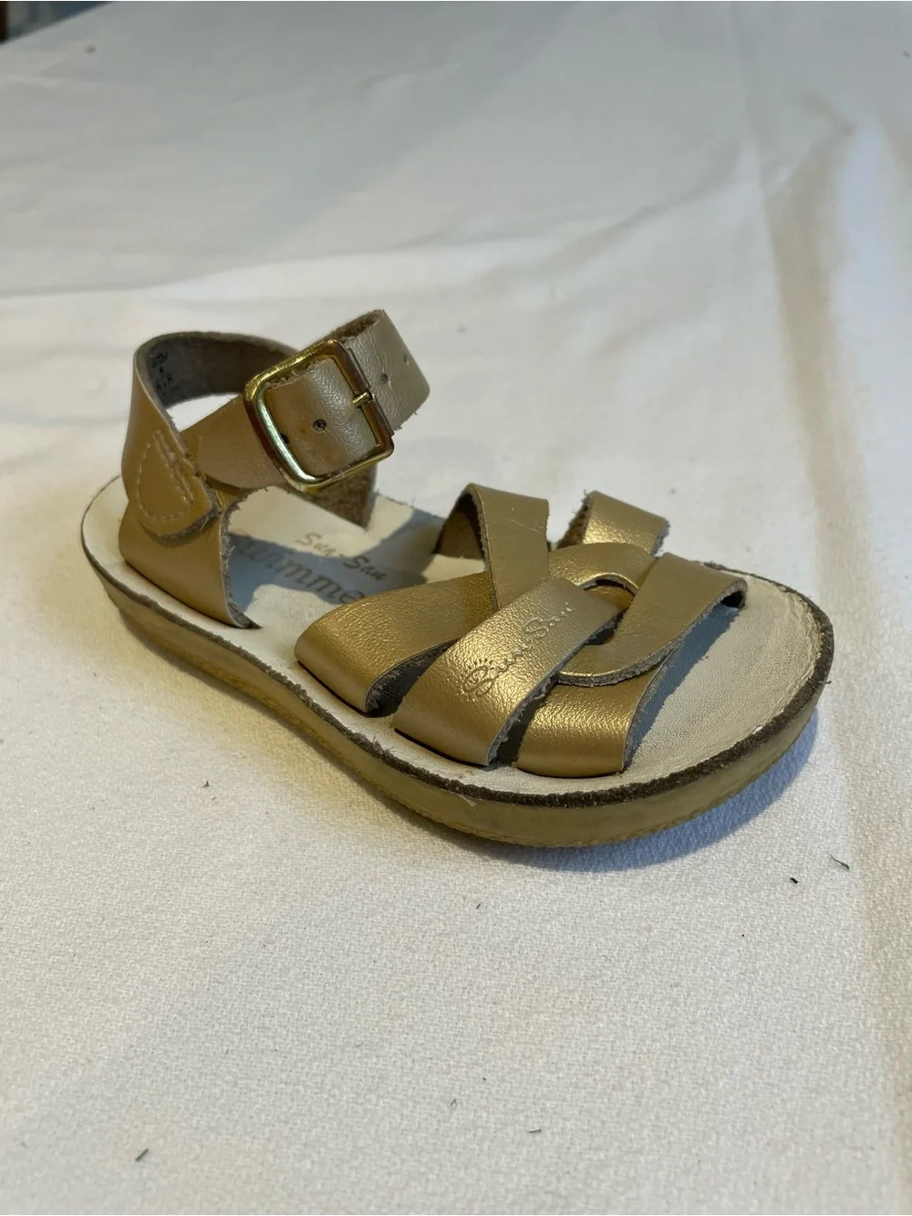 SALTWATER SUN SAN HOY Sandals Gold Metallic Swimmer Fisherman Woven Sparkle